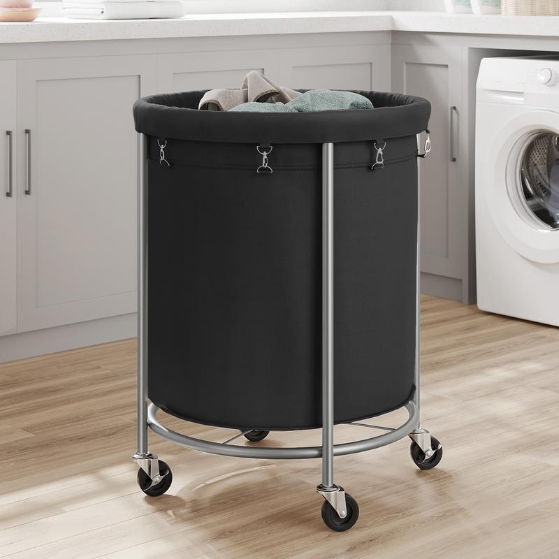 SONGMICS HOME Cesta de Ropa con Ruedas, Cesta de Ropa Rodante, Carro de Ropa Redondo con Estructura de Acero y Bolsa Desmontable, Organizador
