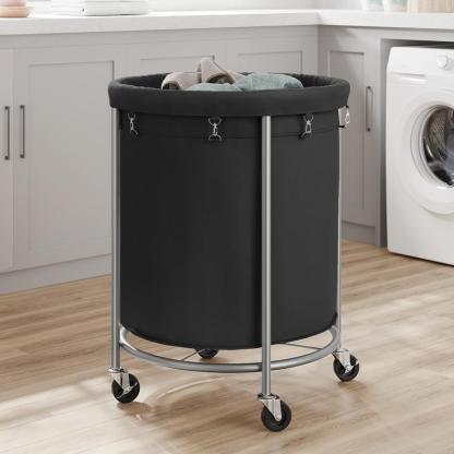 SONGMICS HOME Cesta de Ropa con Ruedas, Cesta de Ropa Rodante, Carro de Ropa Redondo con Estructura de Acero y Bolsa Desmontable, Organizador