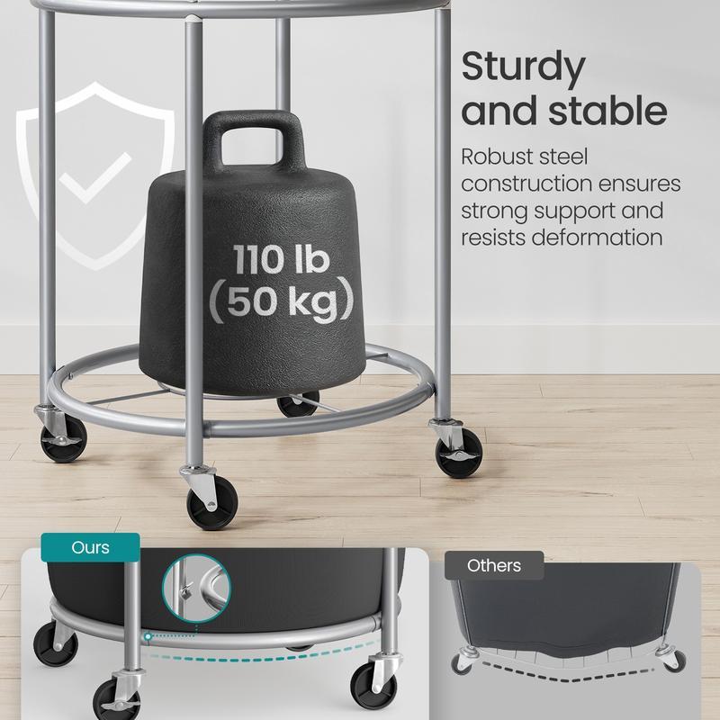 SONGMICS HOME Cesta de Ropa con Ruedas, Cesta de Ropa Rodante, Carro de Ropa Redondo con Estructura de Acero y Bolsa Desmontable, Organizador