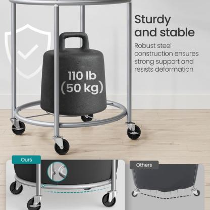 SONGMICS HOME Cesta de Ropa con Ruedas, Cesta de Ropa Rodante, Carro de Ropa Redondo con Estructura de Acero y Bolsa Desmontable, Organizador