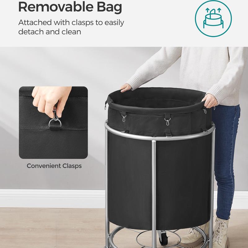 SONGMICS HOME Cesta de Ropa con Ruedas, Cesta de Ropa Rodante, Carro de Ropa Redondo con Estructura de Acero y Bolsa Desmontable, Organizador