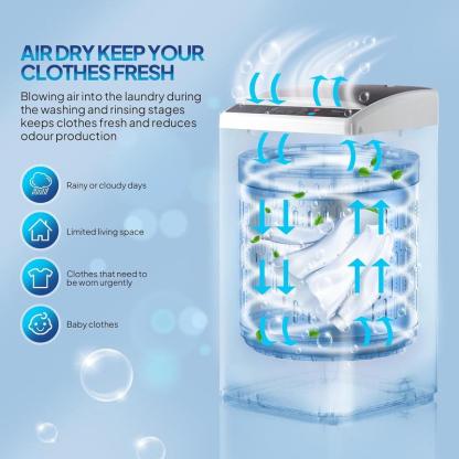 Lavadora Portátil ROVSUN 8–14 kg – Automática, Tambor de Acero Inoxidable, Compacta 110V, Combo Lavadora y Secadora con Bomba de Drenaje, Ideal para Departamentos, Dormitorios y RV, 400W