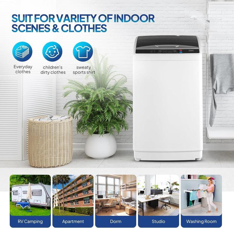 Lavadora Portátil ROVSUN 8–14 kg – Automática, Tambor de Acero Inoxidable, Compacta 110V, Combo Lavadora y Secadora con Bomba de Drenaje, Ideal para Departamentos, Dormitorios y RV, 400W