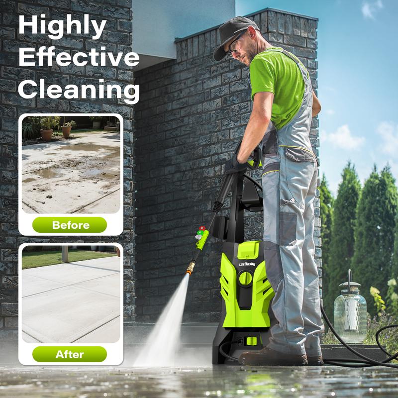 Hidrolavadora de Alta Presión 2300 PSI 2.5 GPM, con 4 Boquillas y Cañón de Espuma para Lavar Autos, Limpieza del Hogar y Riego de Jardín, Regalo Perfecto
