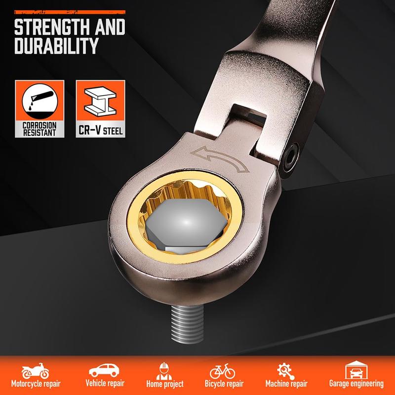 Juego de Llaves Combinadas con Carraca de Cabeza Flexible HORUSDY | Métrico y SAE | Llaves de Trinquete con Organizador | 72 Dientes | Acero Cromo Vanadio, Ideal como Regalo de Navidad