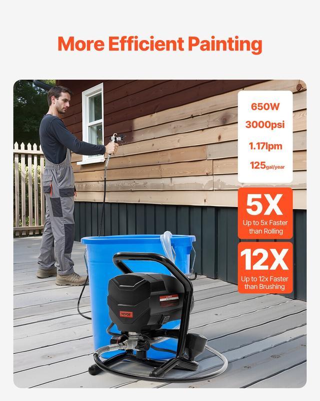 Rociador de Pintura Airless VEVOR – 3000 PSI, 650W, Eléctrico y Eficiente, Para Interiores, Exteriores, Muebles y Cercas – Portátil con Acabado Fino y Uniforme