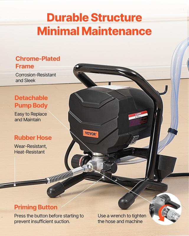Rociador de Pintura Airless VEVOR – 3000 PSI, 650W, Eléctrico y Eficiente, Para Interiores, Exteriores, Muebles y Cercas – Portátil con Acabado Fino y Uniforme