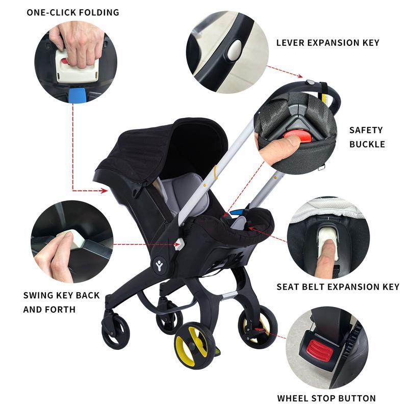 Cochecito Convertible Todo en Uno Sin Base de Anclaje – Cochecito para Niños con Asiento Reversible, Compacto y Asequible