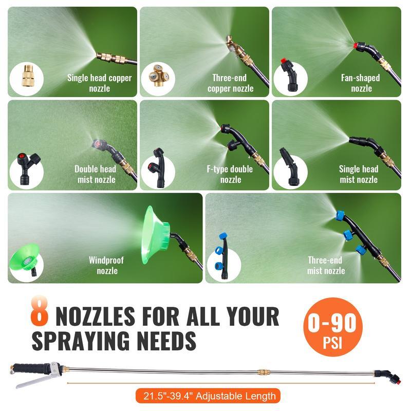 Pulverizador Portátil a Batería VEVOR – Mochila 4 Gal, Presión Ajustable 0-90 PSI, 12V 8Ah, 8 Boquillas y 2 Varillas, Tapa de Boca Ancha, Ideal para Deshierbe, Riego y Limpieza