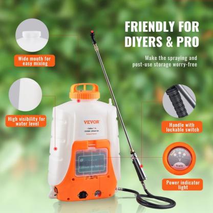 Pulverizador Portátil a Batería VEVOR – Mochila 4 Gal, Presión Ajustable 0-90 PSI, 12V 8Ah, 8 Boquillas y 2 Varillas, Tapa de Boca Ancha, Ideal para Deshierbe, Riego y Limpieza
