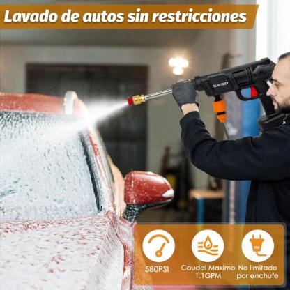 Hidrolavadora Eléctrica Portátil e Inalámbrica 550W – 680 PSI, Incluye 2 Baterías y Manguera de 5 m, Pistola para Limpieza