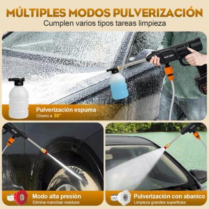 Hidrolavadora Eléctrica Portátil e Inalámbrica 550W – 680 PSI, Incluye 2 Baterías y Manguera de 5 m, Pistola para Limpieza