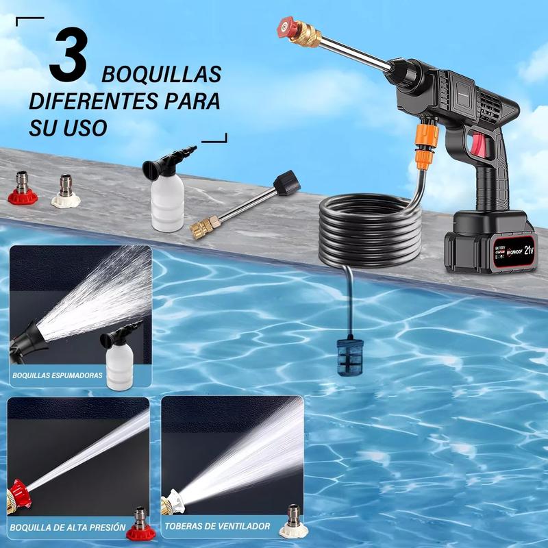 Hidrolavadora Eléctrica Portátil e Inalámbrica 550W – 680 PSI, Incluye 2 Baterías y Manguera de 5 m, Pistola para Limpieza