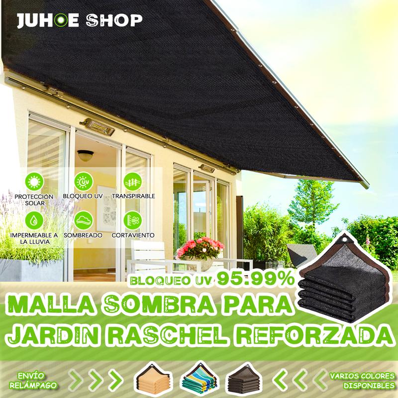 Malla Sombra Raschel Reforzada para Exteriores – 6x4 y 4x3 m, 90% Sombreado, Bloqueo UV 95%, Resistente a Viento y Lluvia, Toldo para Jardín (Varios Colores y Tamaños)