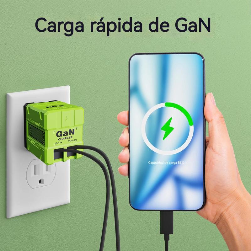 Cargador 4-en-1 GaN 60W – Compatible con USB-C y Lightning Retráctil, Potencia Máxima 120W, Control Inteligente de Temperatura, Carga Segura y Rápida