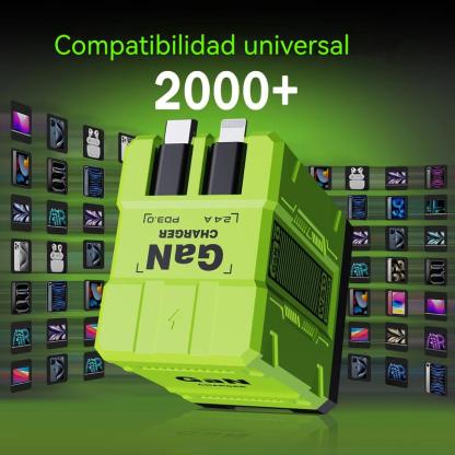 Cargador 4-en-1 GaN 60W – Compatible con USB-C y Lightning Retráctil, Potencia Máxima 120W, Control Inteligente de Temperatura, Carga Segura y Rápida