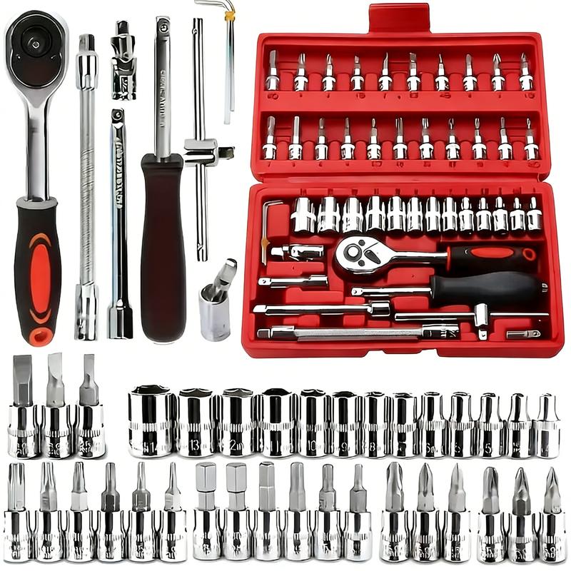 Juego de 46 Piezas de Dados 1/4” – Trinquete, Dados Métricos y Barra de Extensión, Kit de Herramientas para Autos y Hogar con Caja de Almacenamiento
