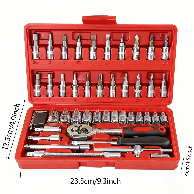 Juego de 46 Piezas de Dados 1/4” – Trinquete, Dados Métricos y Barra de Extensión, Kit de Herramientas para Autos y Hogar con Caja de Almacenamiento
