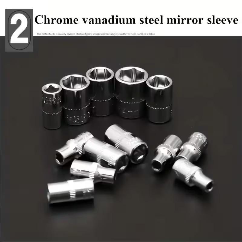 Juego de 46 Piezas de Dados 1/4” – Trinquete, Dados Métricos y Barra de Extensión, Kit de Herramientas para Autos y Hogar con Caja de Almacenamiento