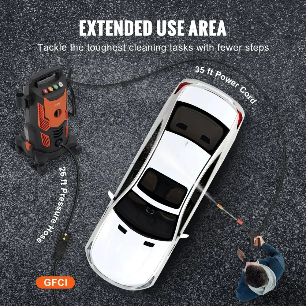 Hidrolavadora Eléctrica VEVOR con Boquillas y Cañón de Espuma