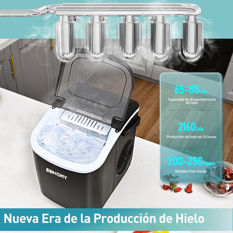 EUHOMY Máquina de Hielo de Encimera con Mango, Produce 11.79 kg en 24h, 9 Cubos Listos en 6 Min, Función de Autolimpieza, Portátil con Canasta y Cucharón, Ideal para Hogar, Cocina, Camping o RV