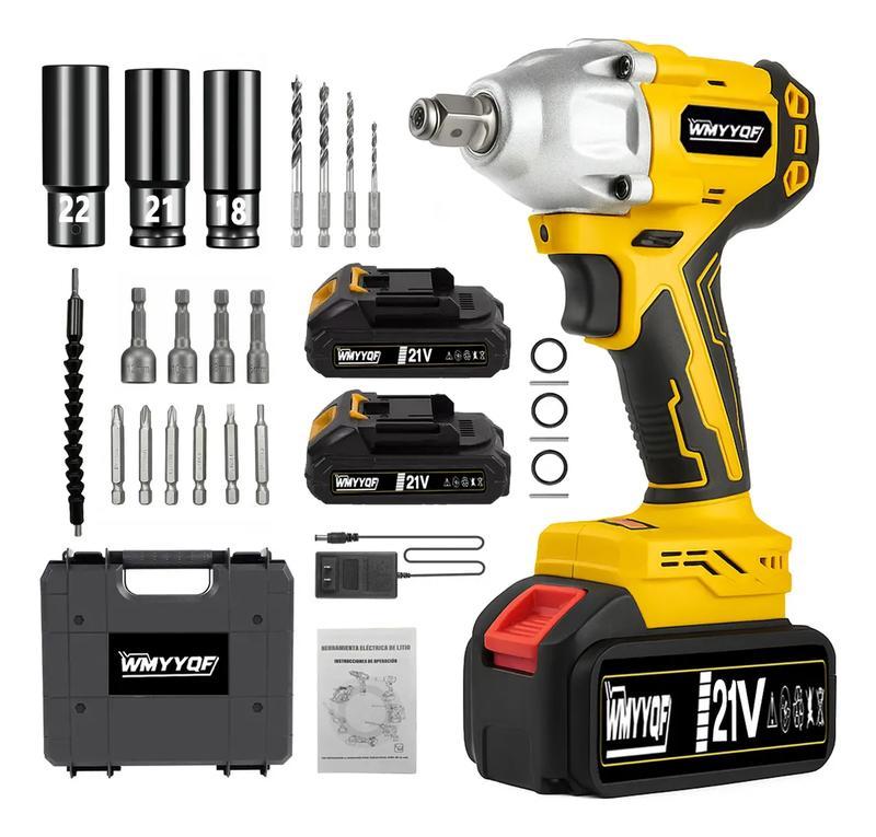 Taladro Atornillador de Impacto Recargable, 2 Baterías + 31 Accesorios – Ideal para Mecánica, Hogar y Construcción, Cambio de Llantas, Muebles y Proyectos DIY