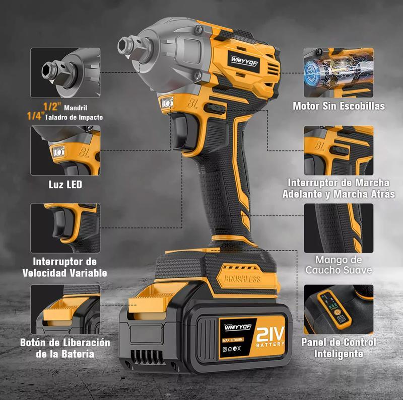 Taladro Atornillador de Impacto Recargable, 2 Baterías + 31 Accesorios – Ideal para Mecánica, Hogar y Construcción, Cambio de Llantas, Muebles y Proyectos DIY