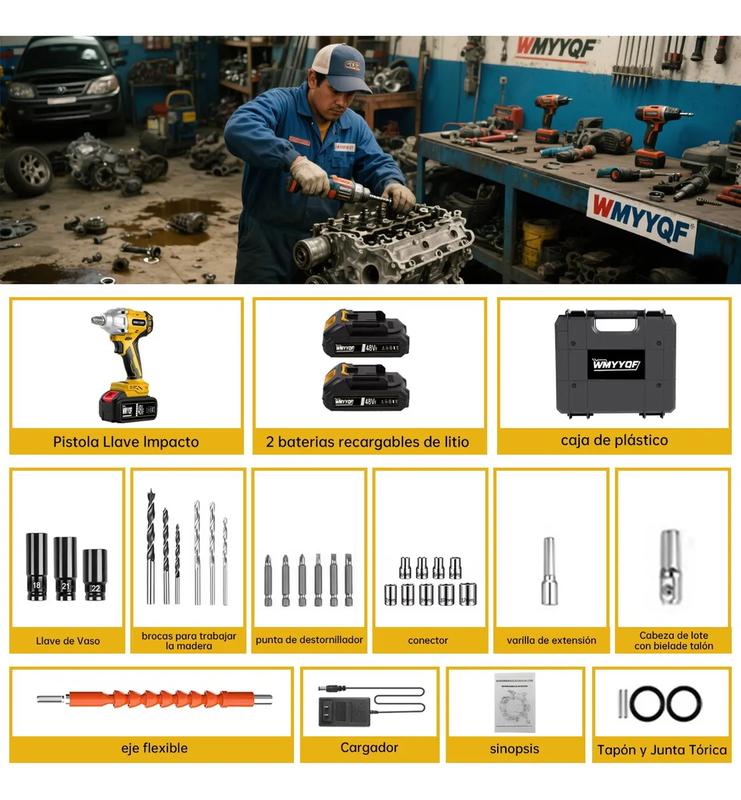 Taladro Atornillador de Impacto Recargable, 2 Baterías + 31 Accesorios – Ideal para Mecánica, Hogar y Construcción, Cambio de Llantas, Muebles y Proyectos DIY