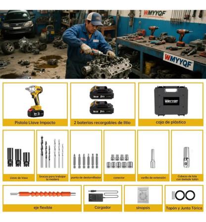 Taladro Atornillador de Impacto Recargable, 2 Baterías + 31 Accesorios – Ideal para Mecánica, Hogar y Construcción, Cambio de Llantas, Muebles y Proyectos DIY