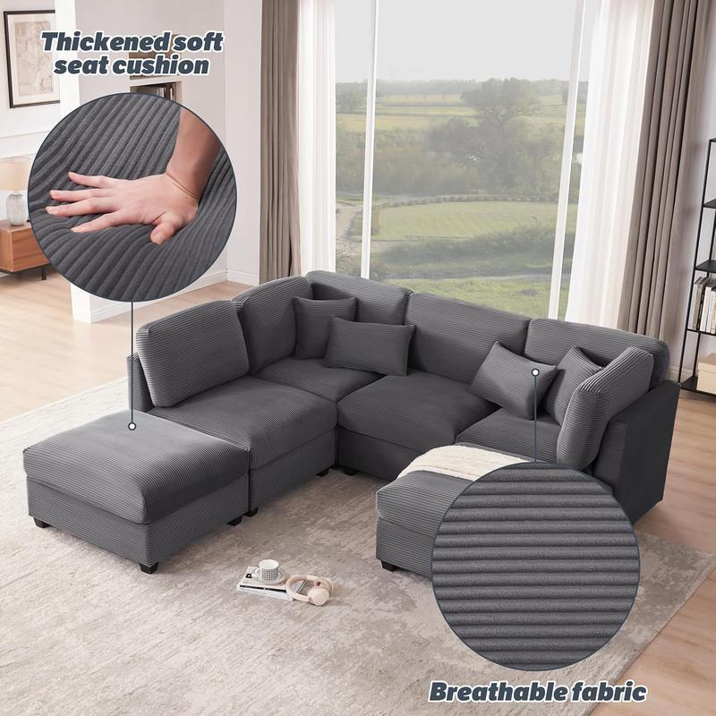 Sofá Seccional Modular Oversize 125” de Pana, en Forma de U con Almacenamiento, Sofá Convertible de 5 Plazas, Cómodo con Espuma de Memoria para Sala de Estar – 5 a 7 Paquetes