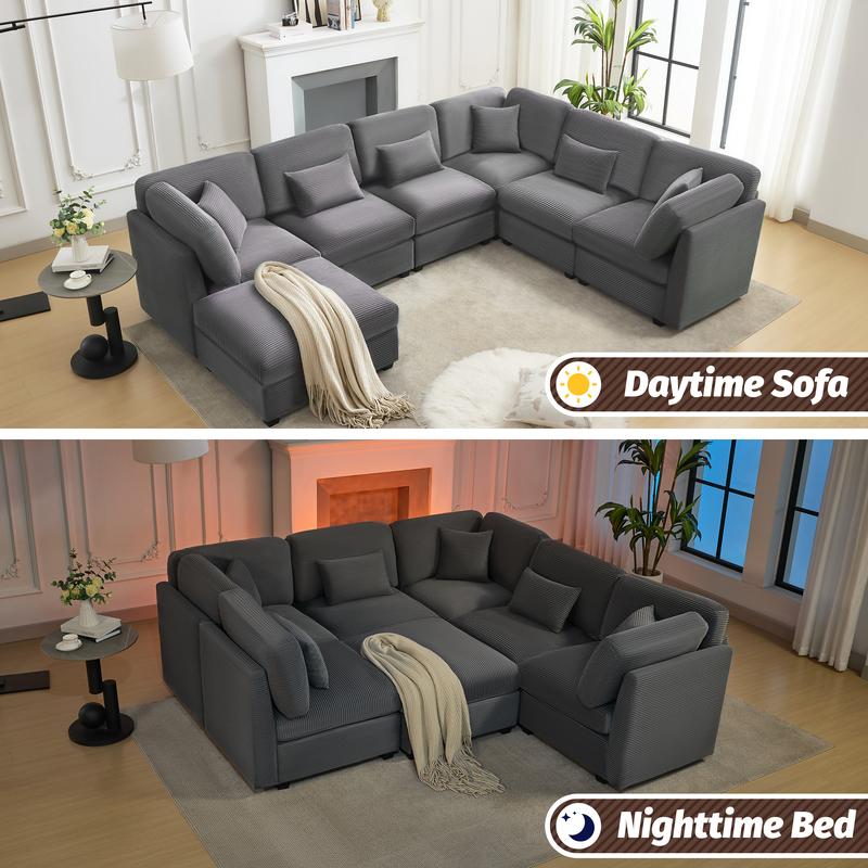 Sofá Seccional Modular Oversize 125” de Pana, en Forma de U con Almacenamiento, Sofá Convertible de 5 Plazas, Cómodo con Espuma de Memoria para Sala de Estar – 5 a 7 Paquetes