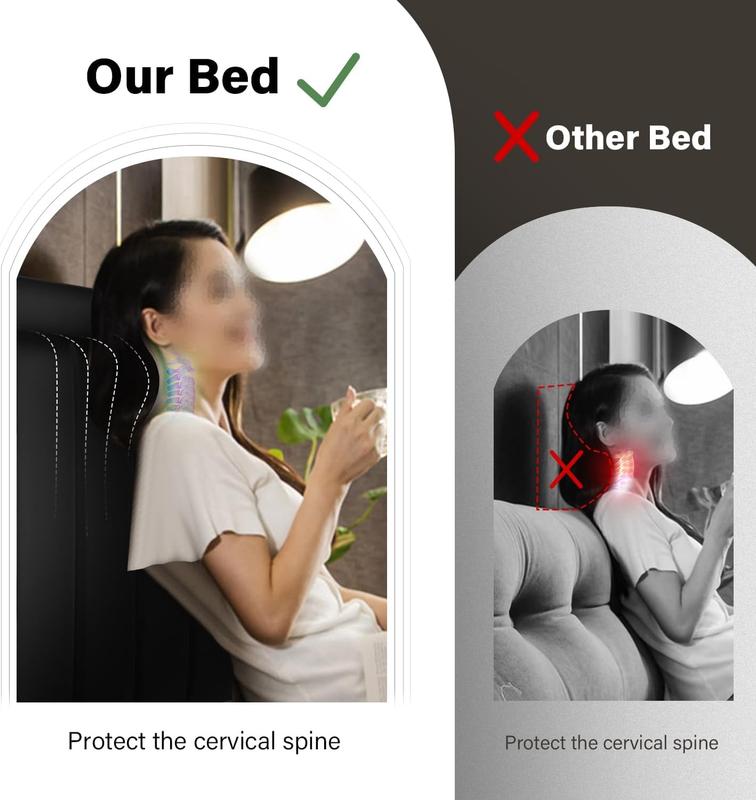 Cama HOMBCK LED, Sin Colchón – Cama Moderna y Suave con Cabecera de Cuero de Lujo, Luz Ajustable por App, No Requiere Base