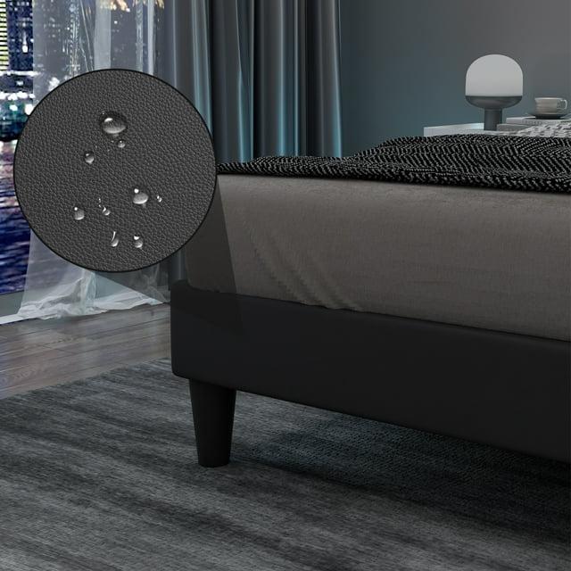 Cama HOMBCK LED, Sin Colchón – Cama Moderna y Suave con Cabecera de Cuero de Lujo, Luz Ajustable por App, No Requiere Base