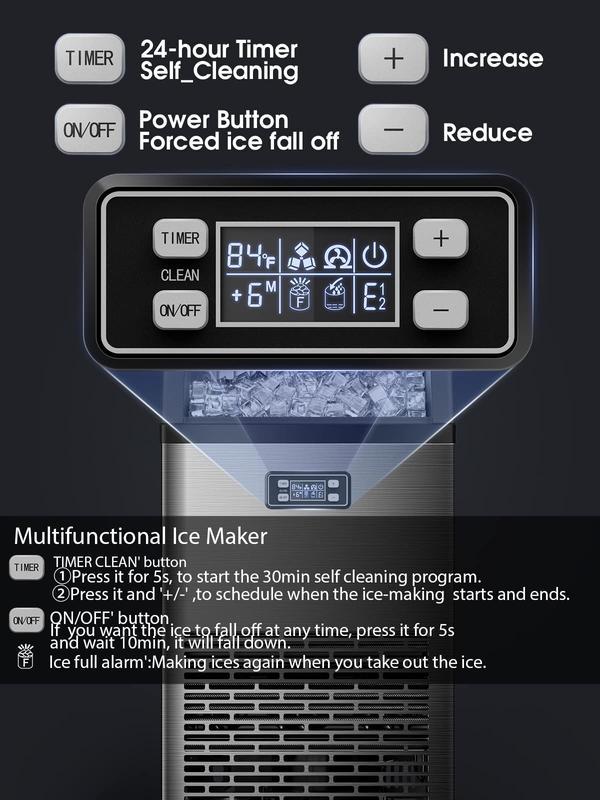 Máquina de Hielo Comercial V2.0 – 100 lbs, Doble Forma de Agregar Agua, Auto-Limpieza, Temporizador 24h, Canasta de 33 lbs, Acero Inoxidable, para Escuela, Hogar, Bar, RV