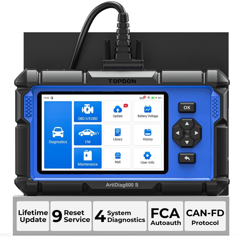 TOPDON AD600S Escáner OBD2 Automotriz – Diagnóstico de Motor/ABS/SRS/Transmisión, 9 Funciones de Reinicio, Actualización Wi-Fi de por Vida