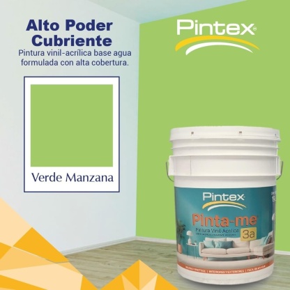 PINTEX Kit Pinta-me Pintura Vinil-Acrílica 19 L | Incluye Brocha, Mini Rodillo, Felpas, Masking Tape y Plastiprotector | Acabado Mate | Fácil Aplicación | Interiores y Exteriores | Verde Manzana