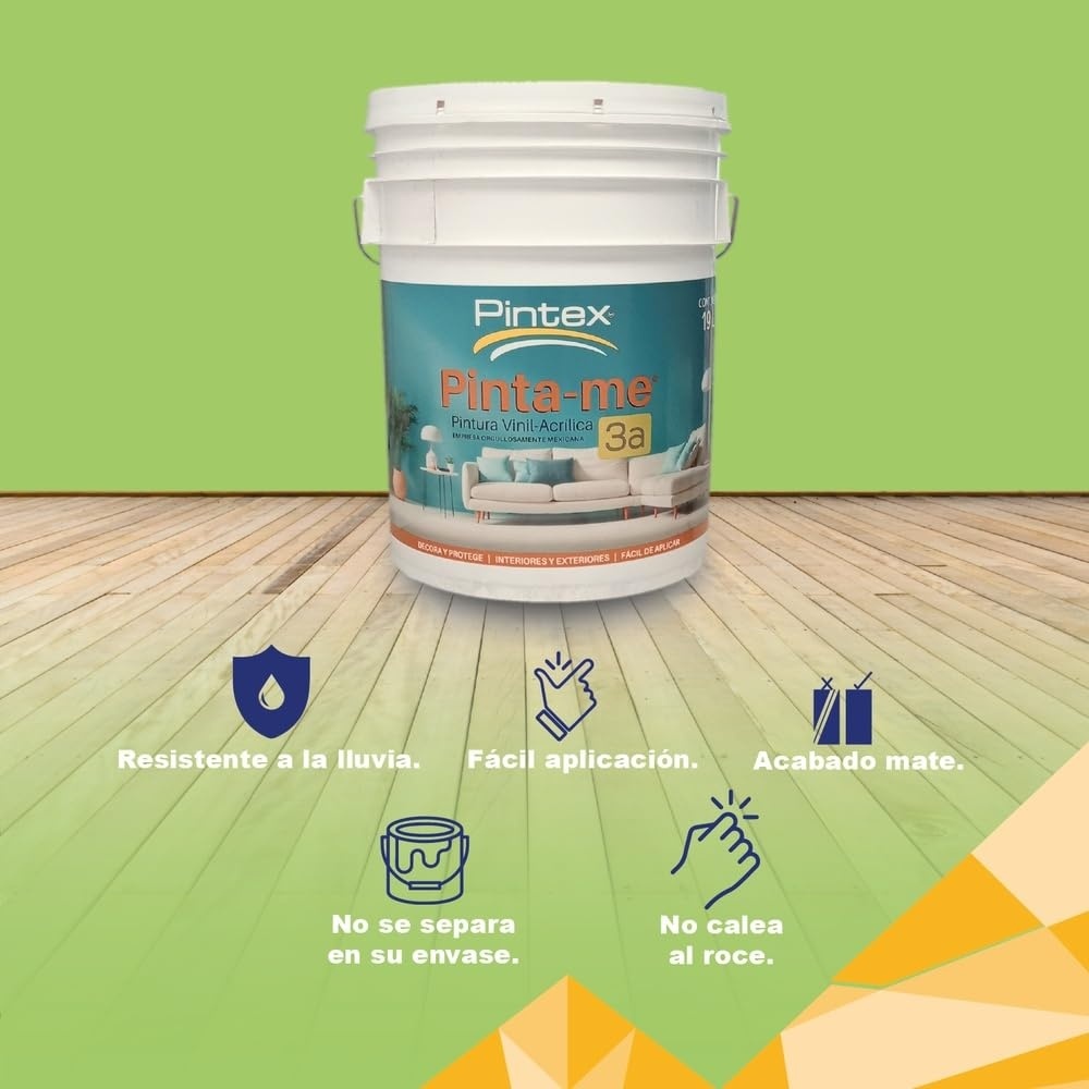 PINTEX Kit Pinta-me Pintura Vinil-Acrílica 19 L | Incluye Brocha, Mini Rodillo, Felpas, Masking Tape y Plastiprotector | Acabado Mate | Fácil Aplicación | Interiores y Exteriores | Verde Manzana