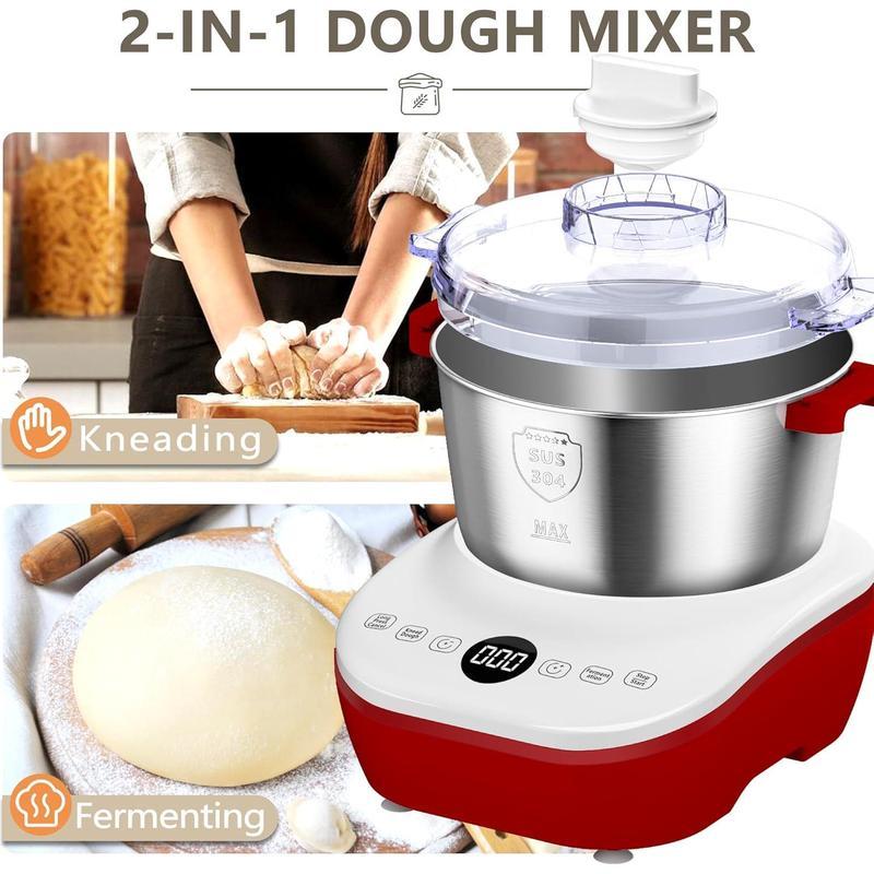 Amasadora eléctrica DoughChief de 7 litros con función de fermentación, amasadora con bol de acero inoxidable 304, control por microprocesador, panel táctil frontal y fácil de limpiar, ideal para pan y pizza.