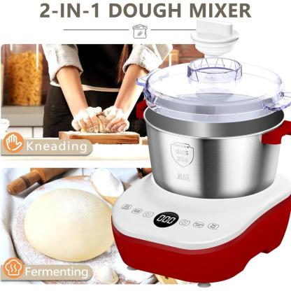 Amasadora eléctrica DoughChief de 7 litros con función de fermentación, amasadora con bol de acero inoxidable 304, control por microprocesador, panel táctil frontal y fácil de limpiar, ideal para pan y pizza.