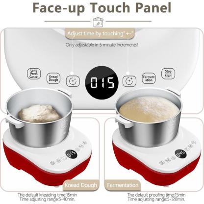 Amasadora eléctrica DoughChief de 7 litros con función de fermentación, amasadora con bol de acero inoxidable 304, control por microprocesador, panel táctil frontal y fácil de limpiar, ideal para pan y pizza.