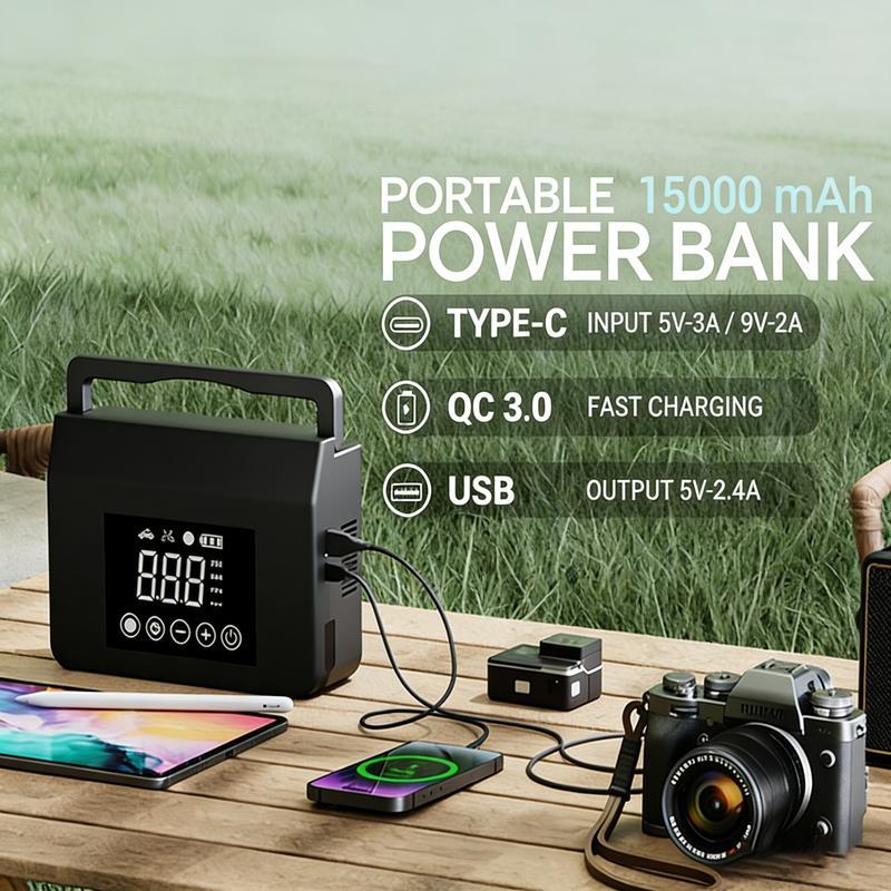 【Hieha】Arrancador de Batería Portátil para Auto 4000A con Inflador de Llantas 150 PSI, Power Bank 15000mAh, Luz LED y Arranque de Batería 12V