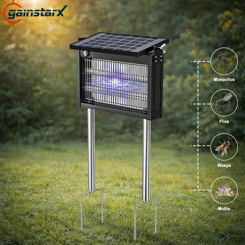 Gainstarx Mata Mosquitos Solar para Exterior, Resistente al Agua, Eléctrico para Moscas y Mosquitos, Sensor de Luz Inteligente, Recargable por Energía Solar, Ideal para Patio, Jardín, Camping y Uso Interior