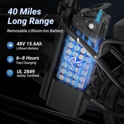 Bicicleta Eléctrica AOVOPRO & OLTVOGUE – 750W de Potencia Máxima, 35 km/h, Llantas Neumáticas de 14", Autonomía 35–65 km, Plegable, Asiento Doble y Altura Ajustable