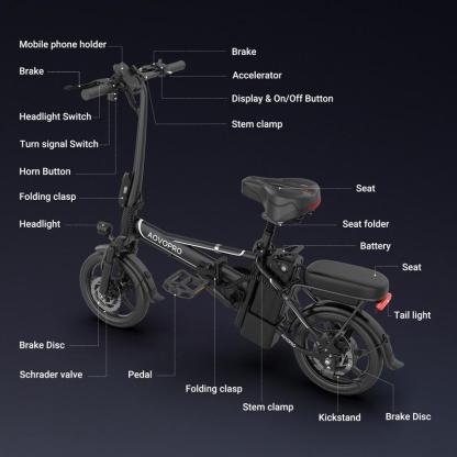 Bicicleta Eléctrica AOVOPRO & OLTVOGUE – 750W de Potencia Máxima, 35 km/h, Llantas Neumáticas de 14", Autonomía 35–65 km, Plegable, Asiento Doble y Altura Ajustable