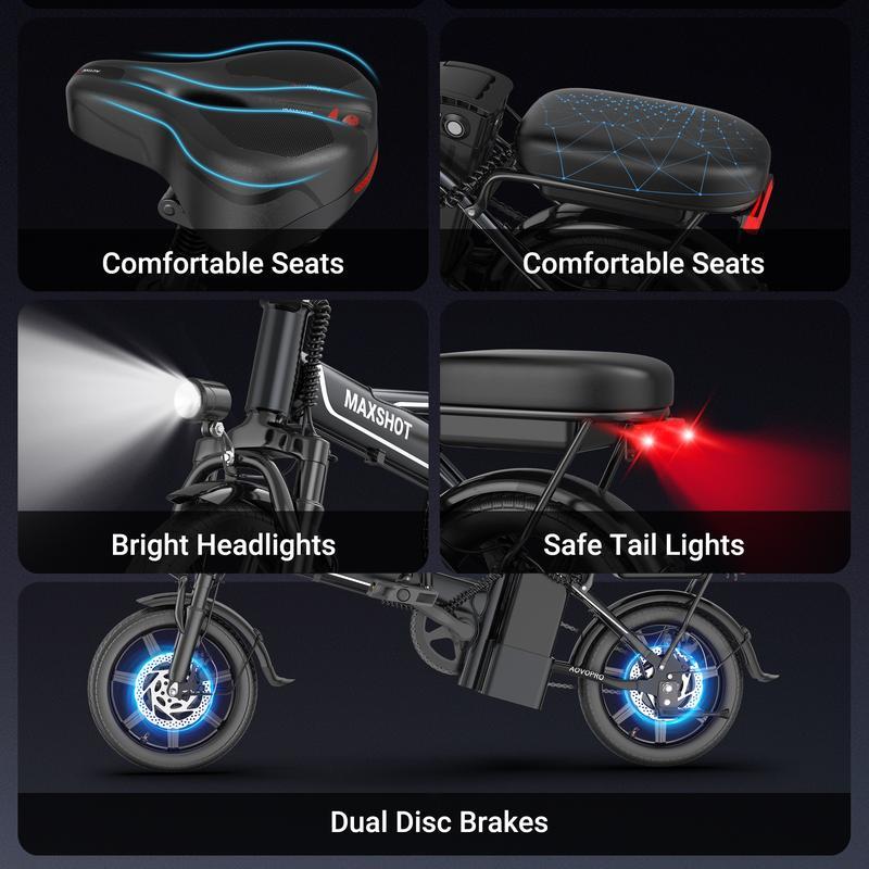 Bicicleta Eléctrica AOVOPRO & OLTVOGUE – 750W de Potencia Máxima, 35 km/h, Llantas Neumáticas de 14", Autonomía 35–65 km, Plegable, Asiento Doble y Altura Ajustable