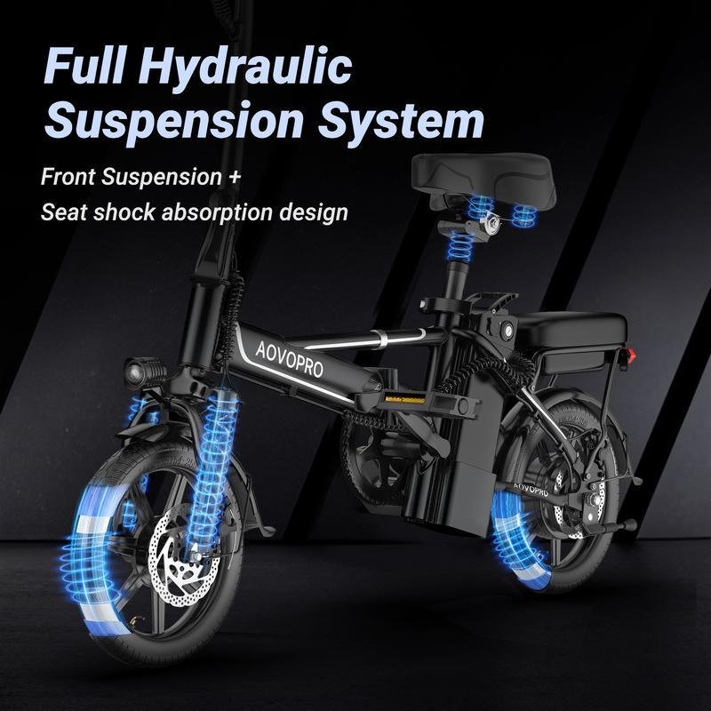 Bicicleta Eléctrica AOVOPRO & OLTVOGUE – 750W de Potencia Máxima, 35 km/h, Llantas Neumáticas de 14", Autonomía 35–65 km, Plegable, Asiento Doble y Altura Ajustable
