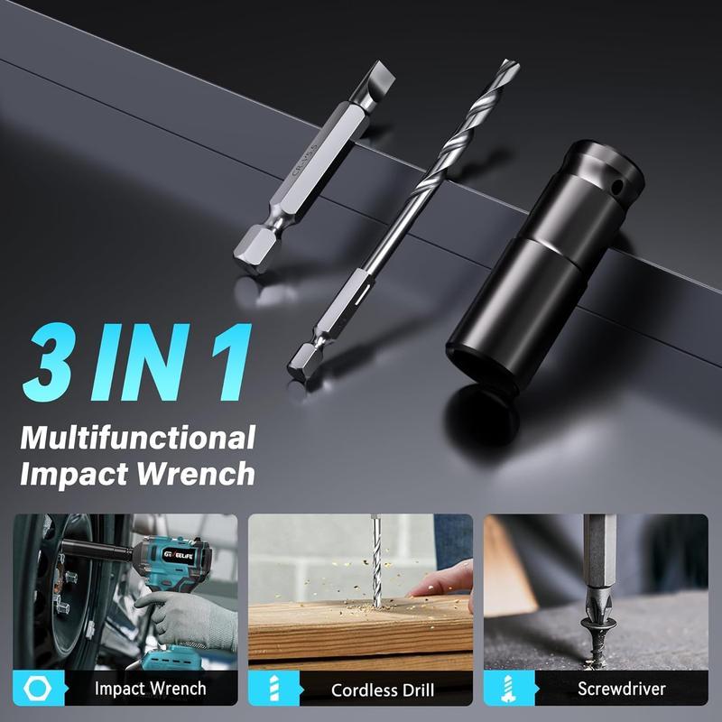 GEVEELIFE Llave de Impacto Inalámbrica 1/2" de Alto Torque 1200 N.m (900 Ft-lbs), Motor Sin Escobillas, Kit con 2 Baterías 4.0Ah, Cargador Rápido y 6 Dados, Herramienta Eléctrica para Camiones, RV y Autos
