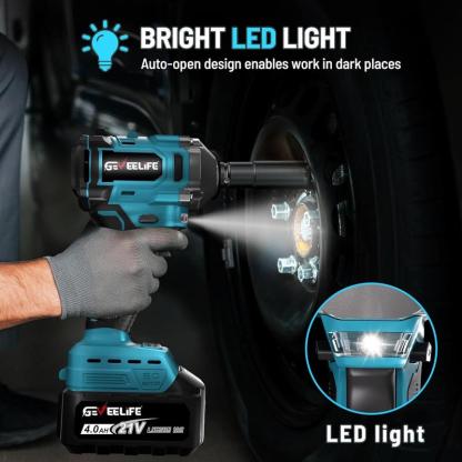 GEVEELIFE Llave de Impacto Inalámbrica 1/2" de Alto Torque 1200 N.m (900 Ft-lbs), Motor Sin Escobillas, Kit con 2 Baterías 4.0Ah, Cargador Rápido y 6 Dados, Herramienta Eléctrica para Camiones, RV y Autos