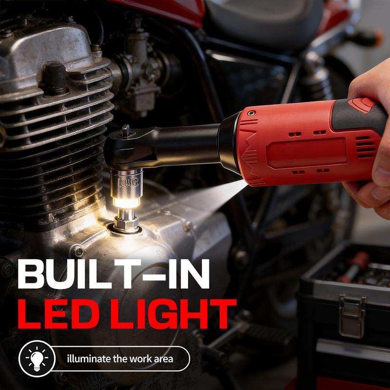 Llave de Ángulo Recto Eléctrica 3/8" – 45 Nm, Trinquete Inalámbrico para Reparación de Autos, Retiro de Tuercas y Tornillos, Herramienta Eléctrica sin Cables