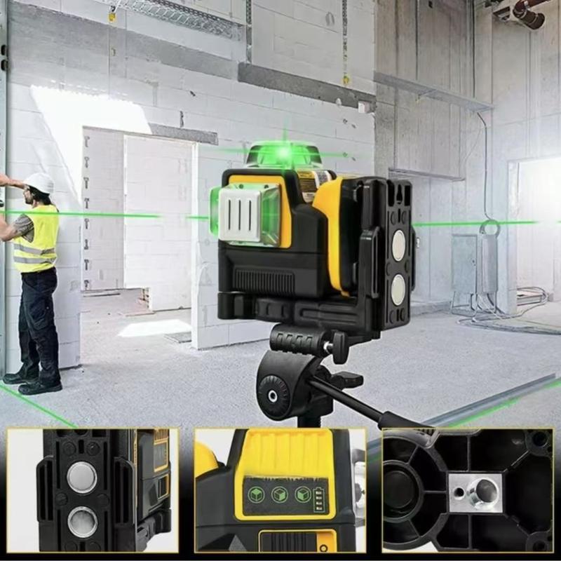 Nivel Láser DW de 12 Líneas, 3 Caras, 360° Vertical y Horizontal, Luz Verde, Batería de Litio 12V, Medidor de Nivel para Uso Exterior